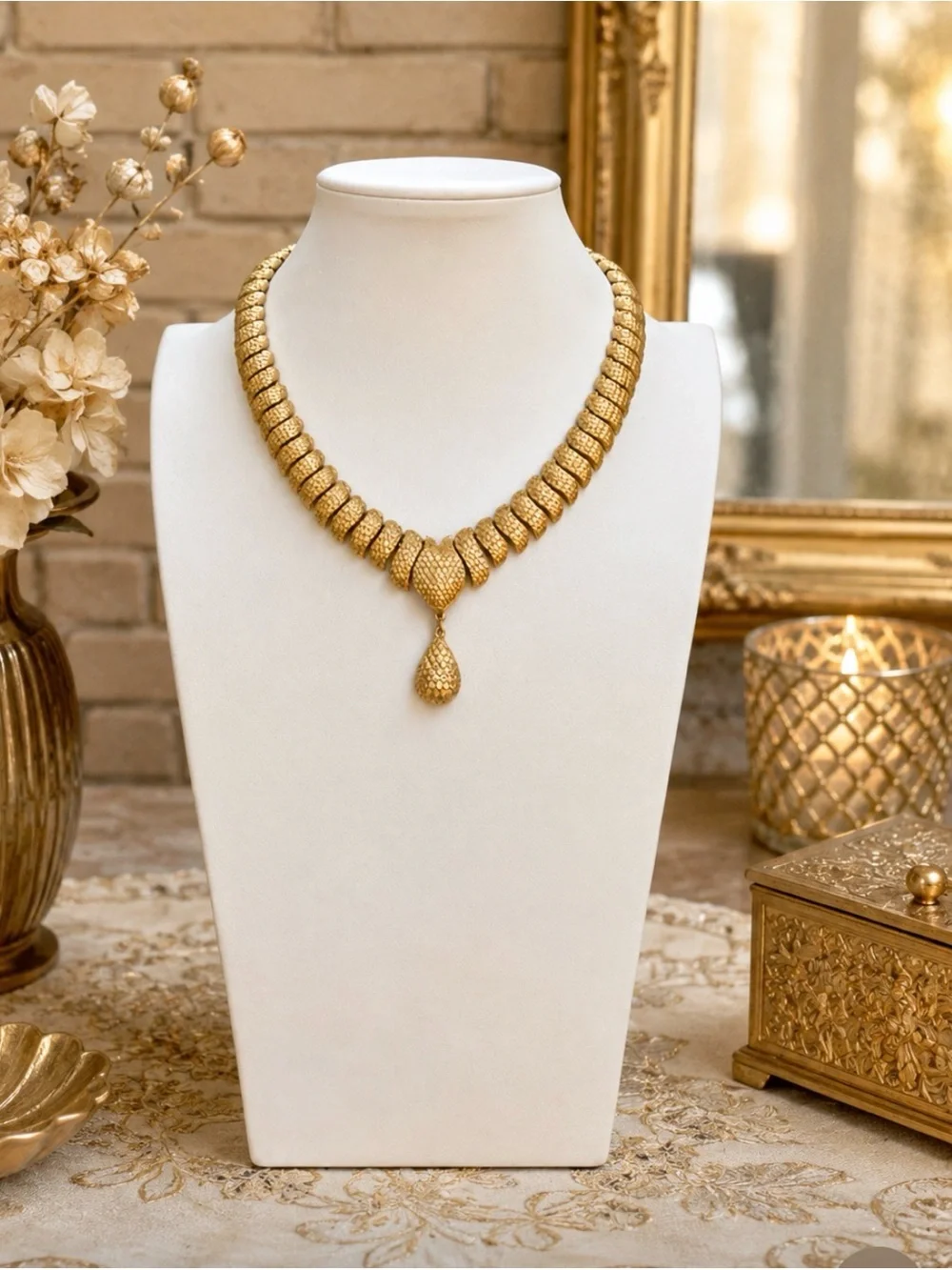 MONET 1960s Vintage Shanji Textured Teardrop Pendant Statement Necklace